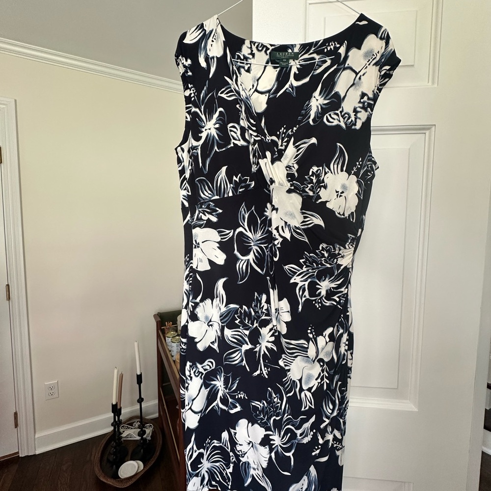 Ralph Lauren Navy and White Floral Midi Dress